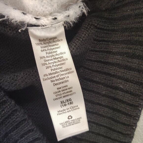 Holiday Time Embellished Black Red Snow Way Christmas Sweater XL 16-18 NWT - Picture 3 of 12